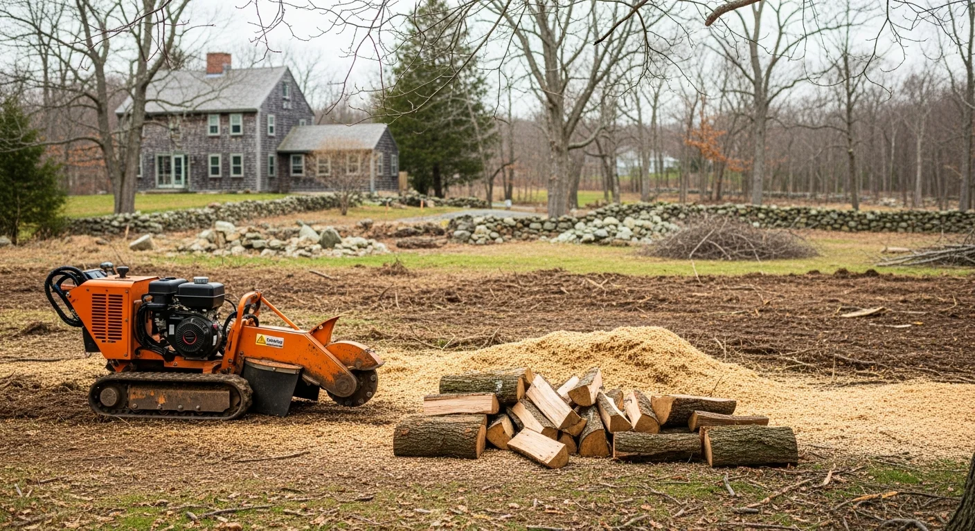 Tree removal crew safely cutting down a large tree with professional equipment